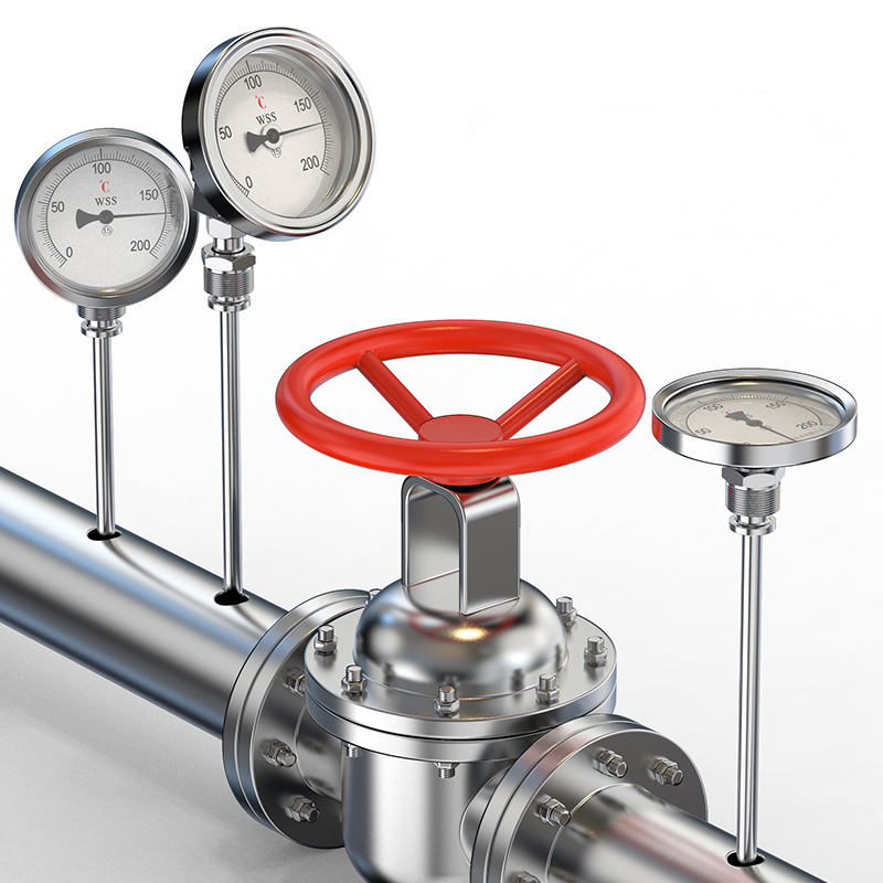 Industri Tipe Radial Aksial Panjang Kustom 1/2 Benang 304 Baja Tahan Karat 1.6 Termometer Bimetalik Tipe Penunjuk Presisi