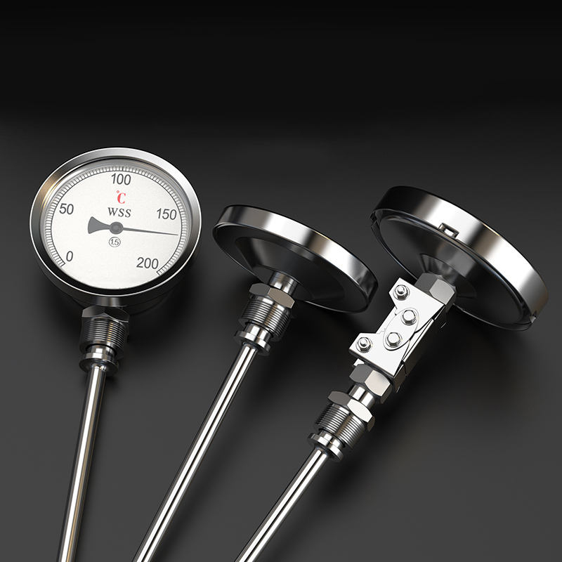Industri Tipe Radial Aksial Panjang Kustom 1/2 Benang 304 Baja Tahan Karat 1.6 Termometer Bimetalik Tipe Penunjuk Presisi