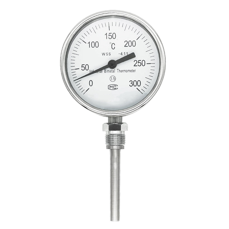 Industri Tipe Radial Aksial Panjang Kustom 1/2 Benang 304 Baja Tahan Karat 1.6 Termometer Bimetalik Tipe Penunjuk Presisi