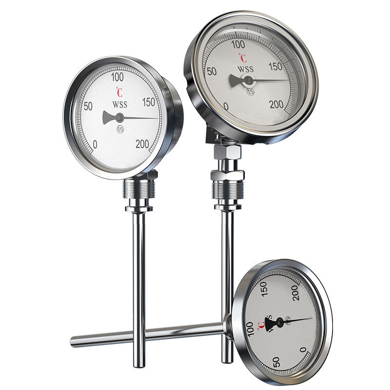 Industri Tipe Radial Aksial Panjang Kustom 1/2 Benang 304 Baja Tahan Karat 1.6 Termometer Bimetalik Tipe Penunjuk Presisi