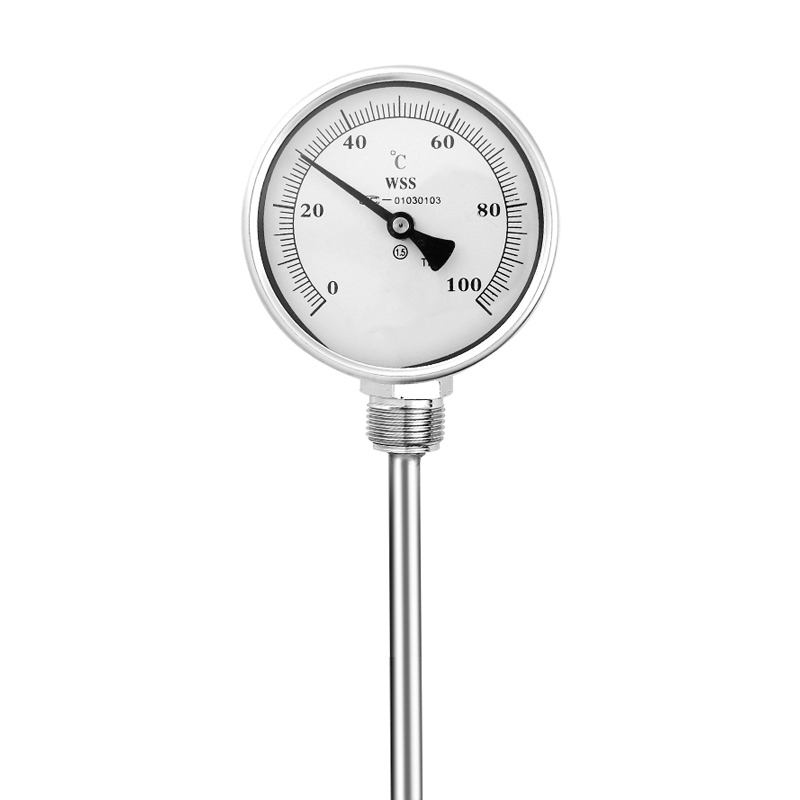 Industri Tipe Radial Aksial Panjang Kustom 1/2 Benang 304 Baja Tahan Karat 1.6 Termometer Bimetalik Tipe Penunjuk Presisi
